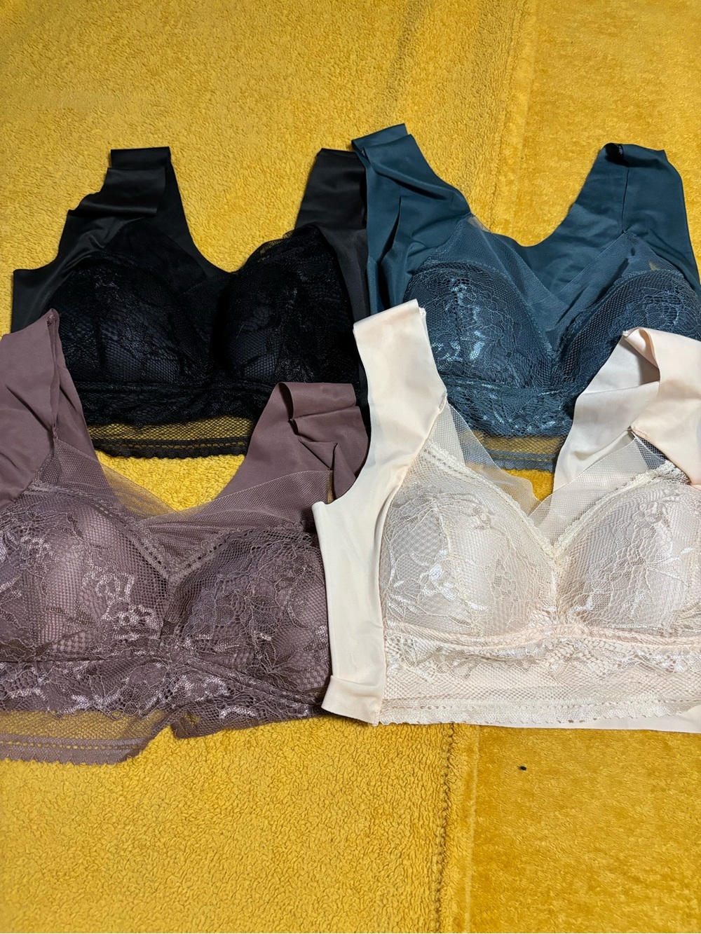 Lace Wireless Bralette - Black, Teal, Mauve, Cream